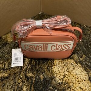 Cavalli Class Crossbody Bag‎ Womens Coral Lucilla Camera Faux Leather Zip Logo